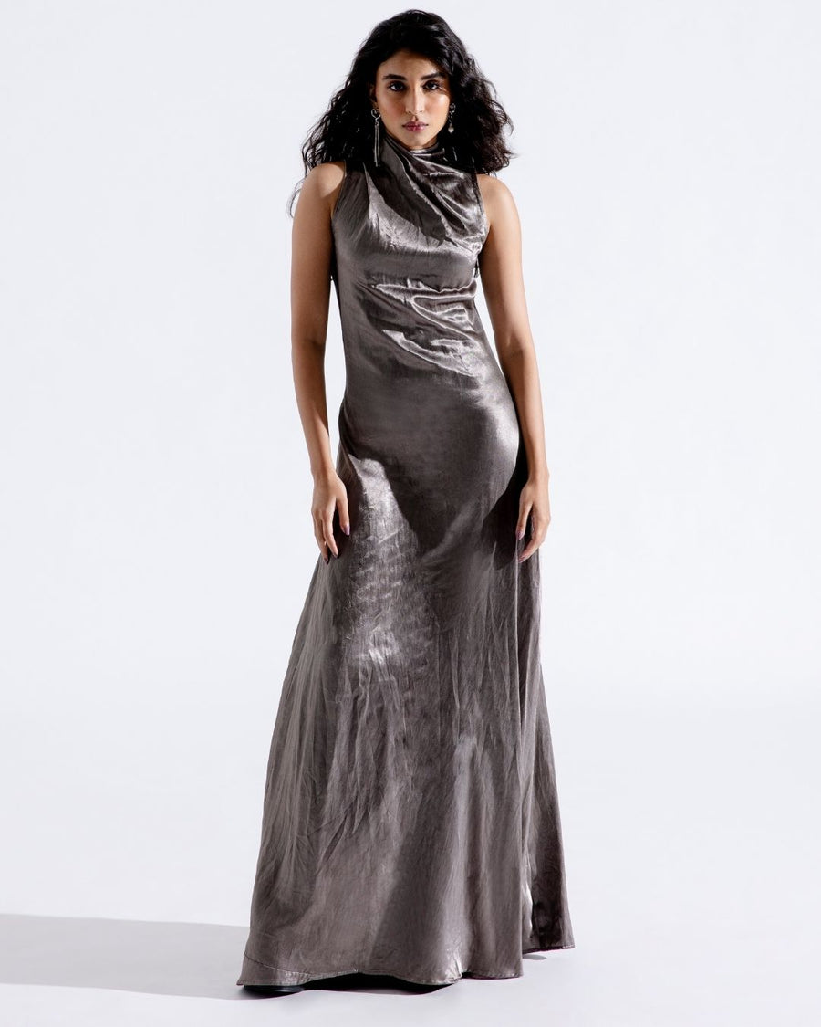 Stellar Silver Cowl Dress