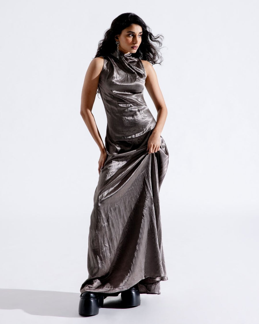 Stellar Silver Cowl Dress