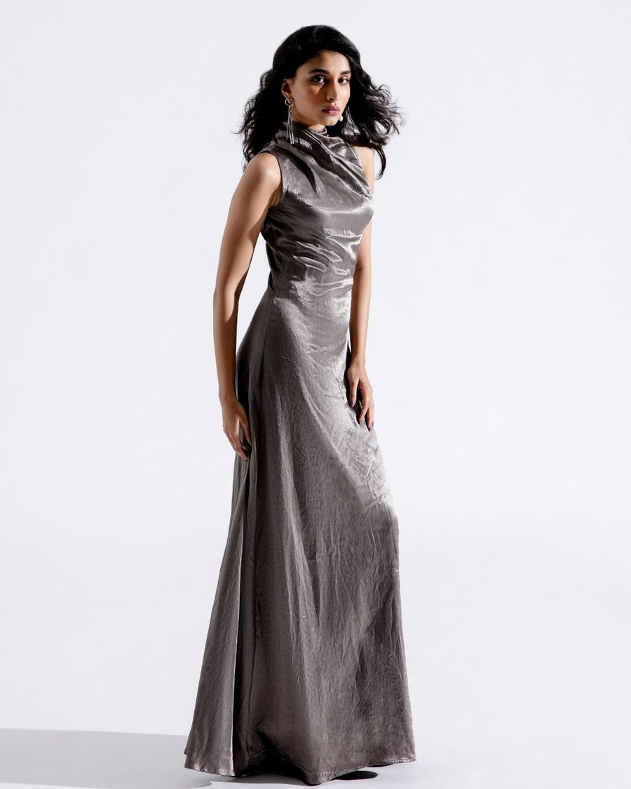 Stellar Silver Cowl Dress