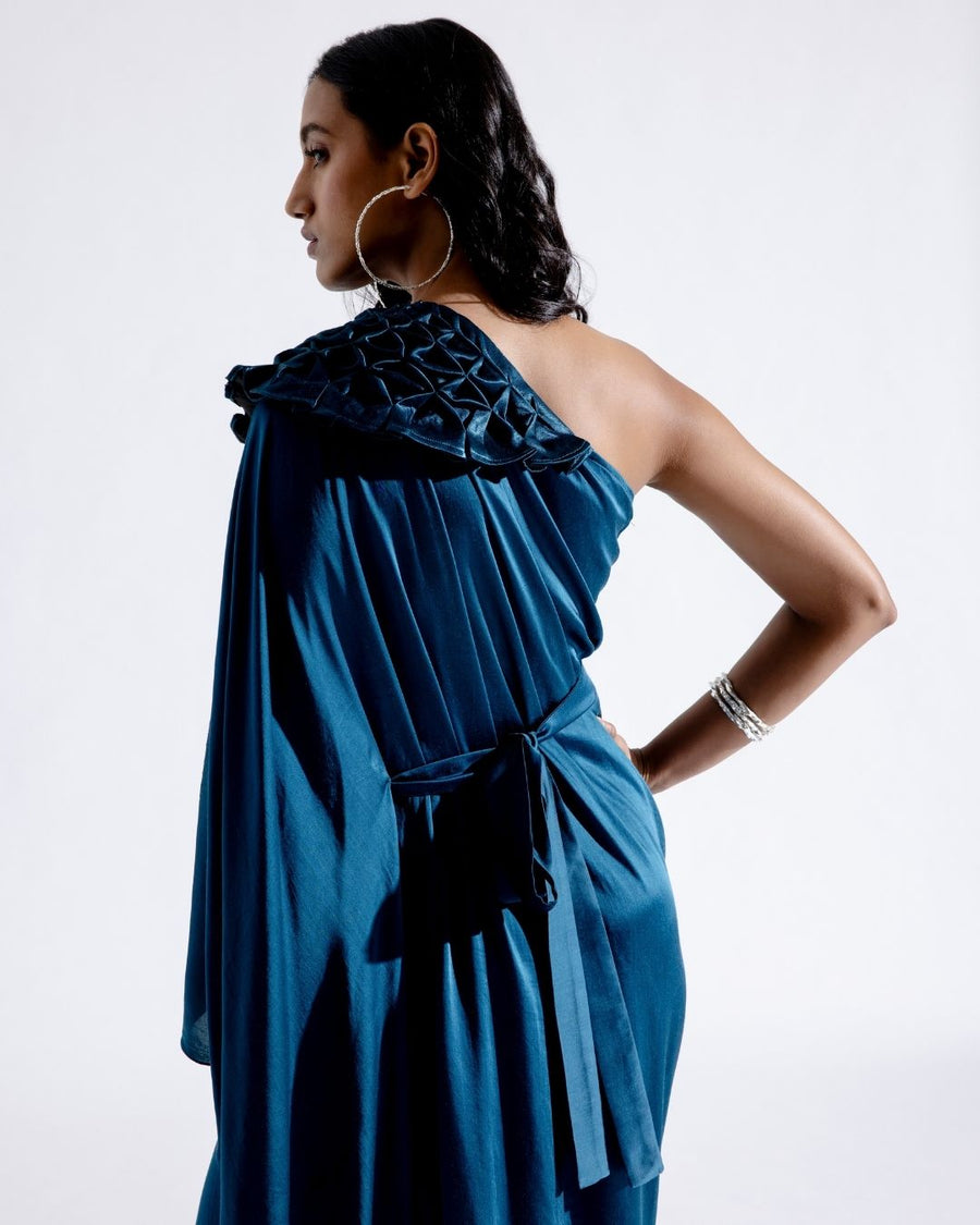 Teal One-shoulder Kaftan Dress