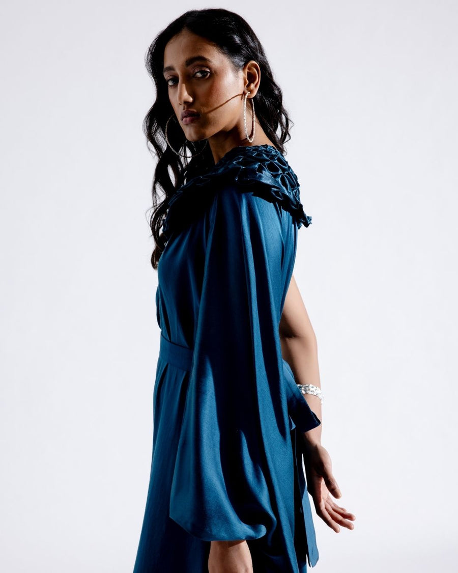 Teal One-shoulder Kaftan Dress