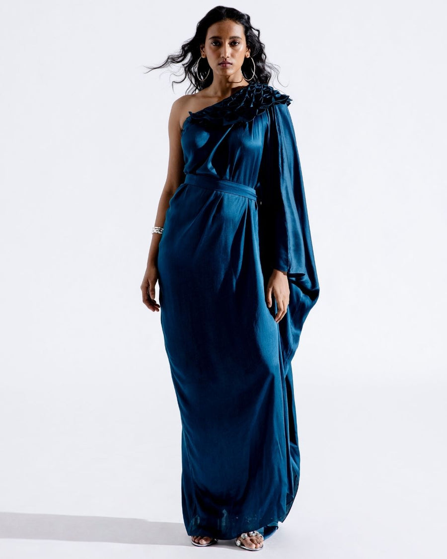 Teal One-shoulder Kaftan Dress