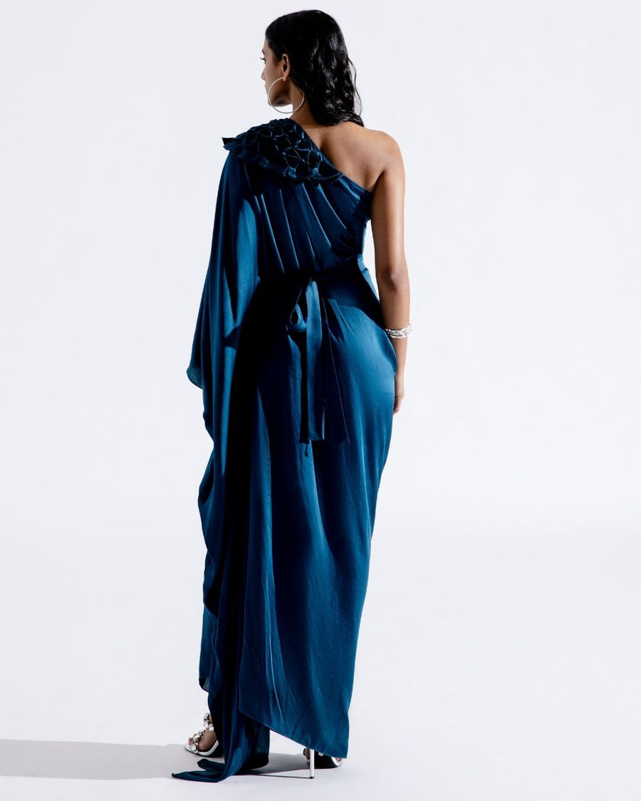 Teal One-shoulder Kaftan Dress