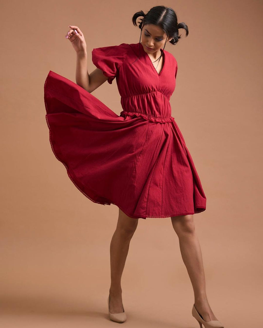 Scarlet Swirl Khadi Dress