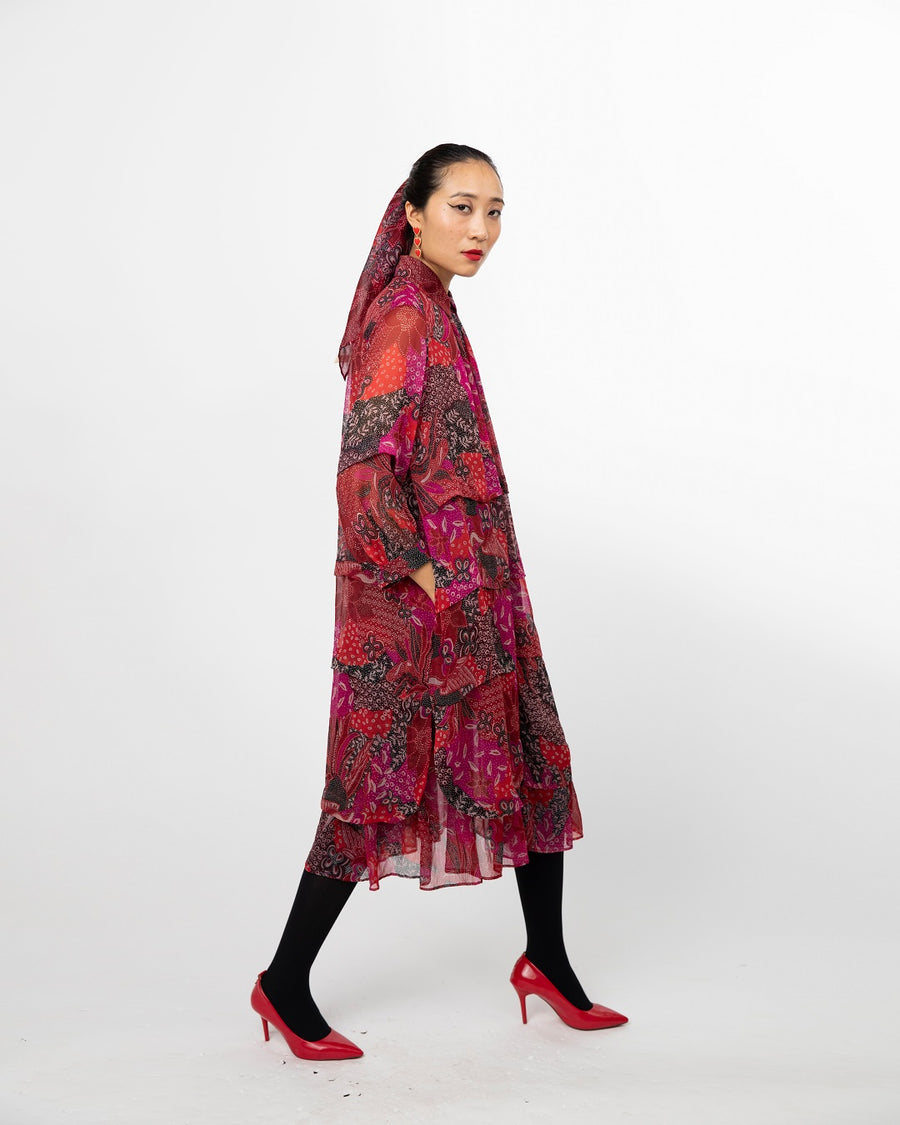Fence Pleated Double Layer Shirt Dress