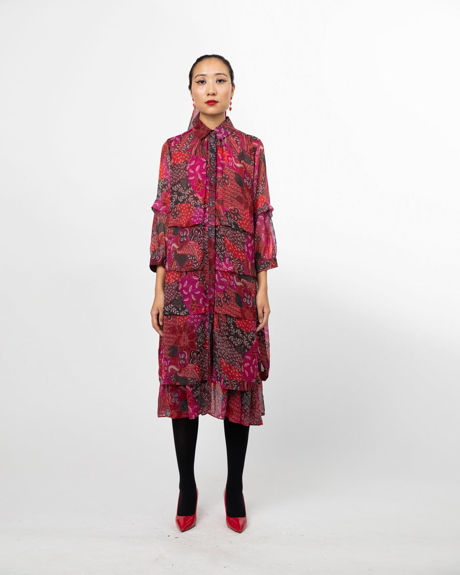 Fence Pleated Double Layer Shirt Dress