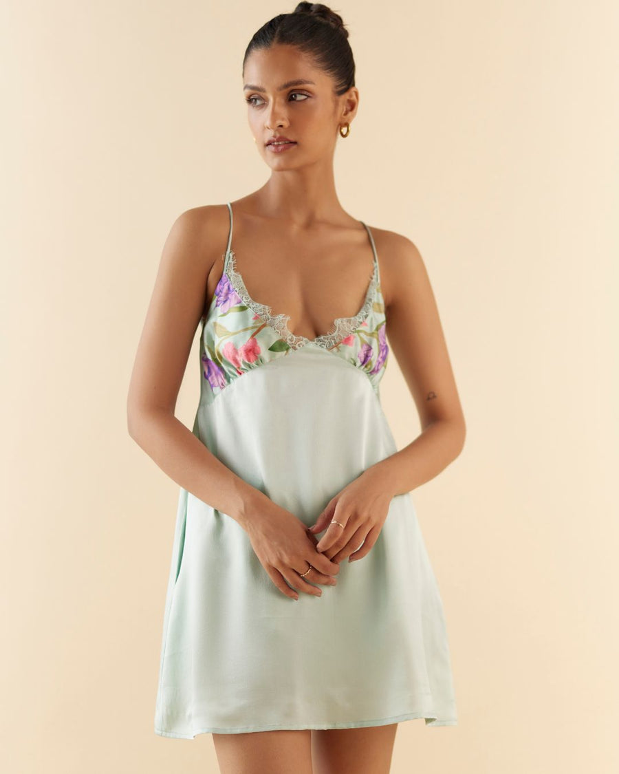 Floral Dream Mini Slip in Celeste Blue