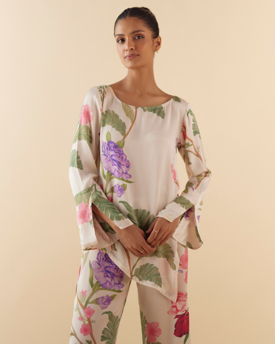 Asymmetric Lounge Top in Floral Dream