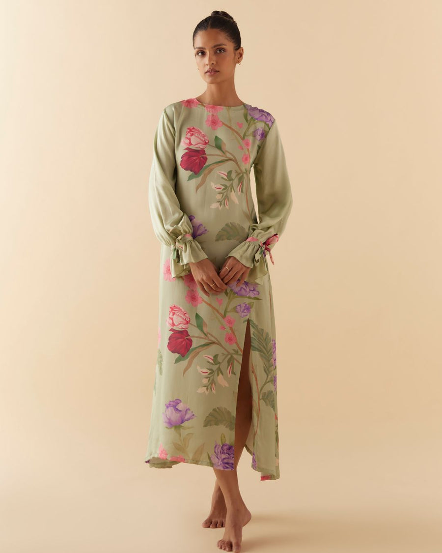 Lounge Dress in Sage Green Floral Dream