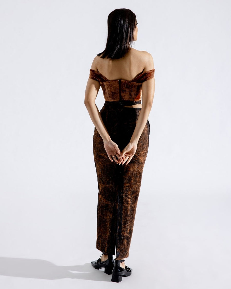 Amber Silk Velvet Draped Corset