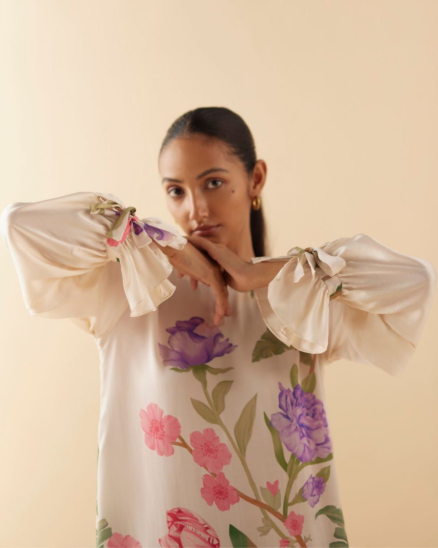 Lounge Dress in Ivory Floral Dream