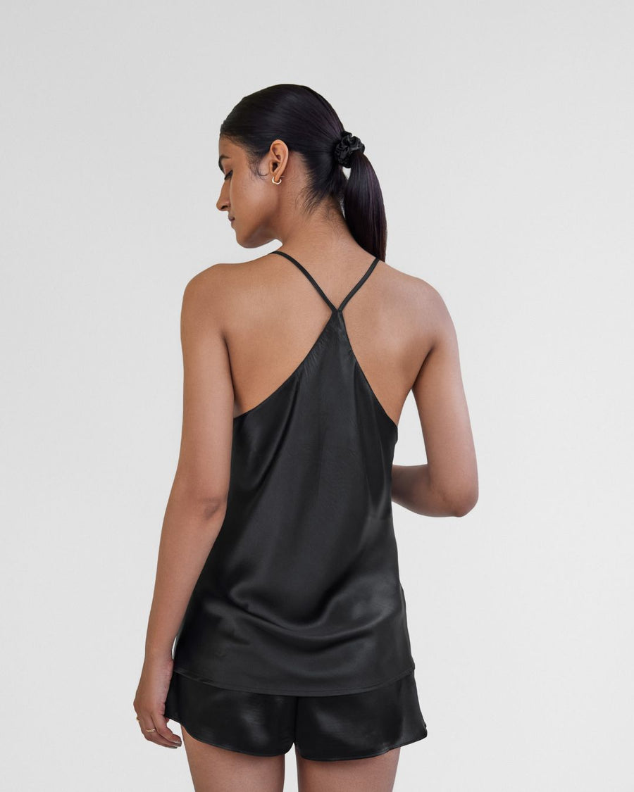 Midnight Black Silk Camisole Set