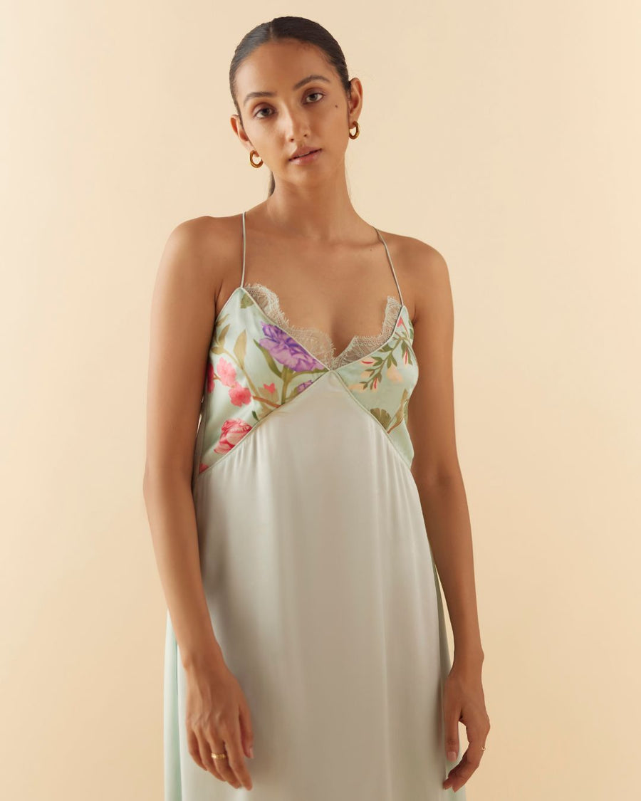 Floral Dream Long Slip in Celeste Blue