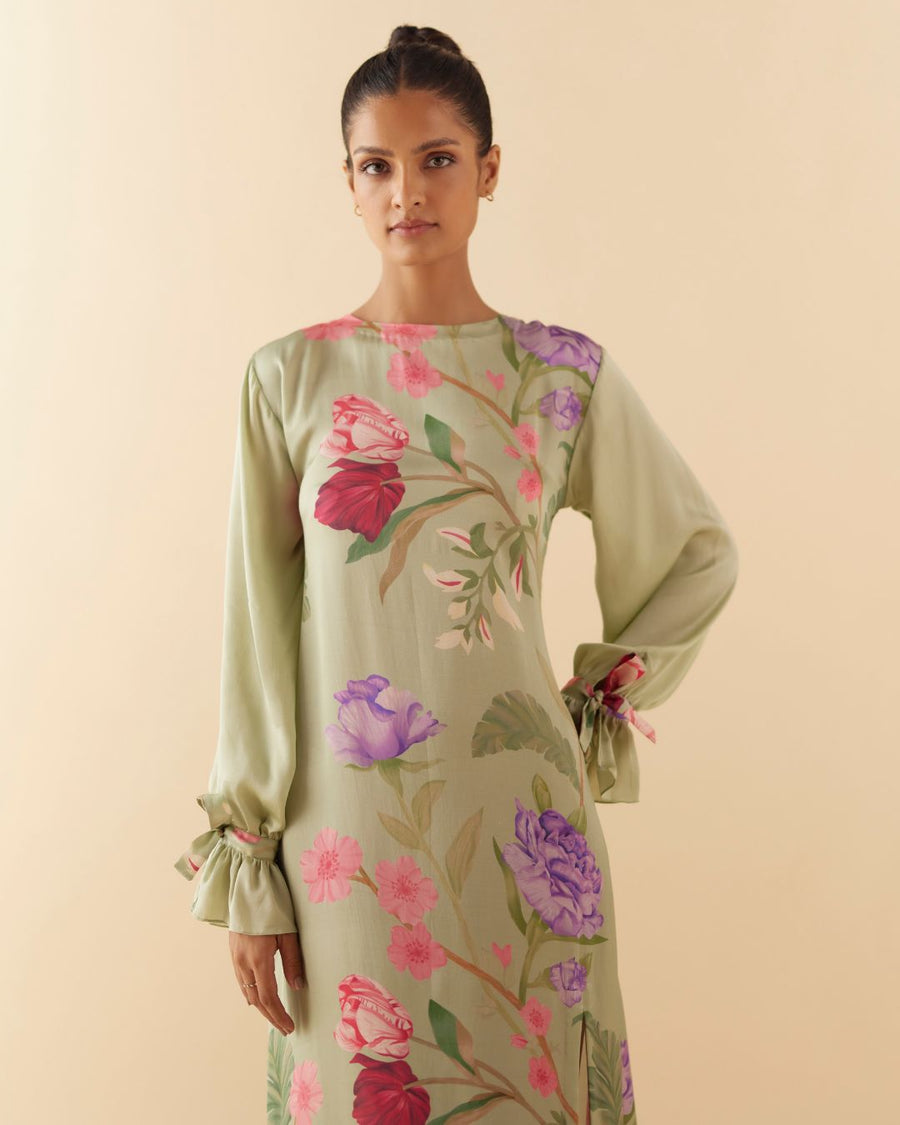 Lounge Dress in Sage Green Floral Dream