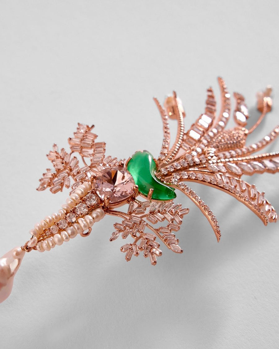 Le Sunset Palm Brooch in Jade Green