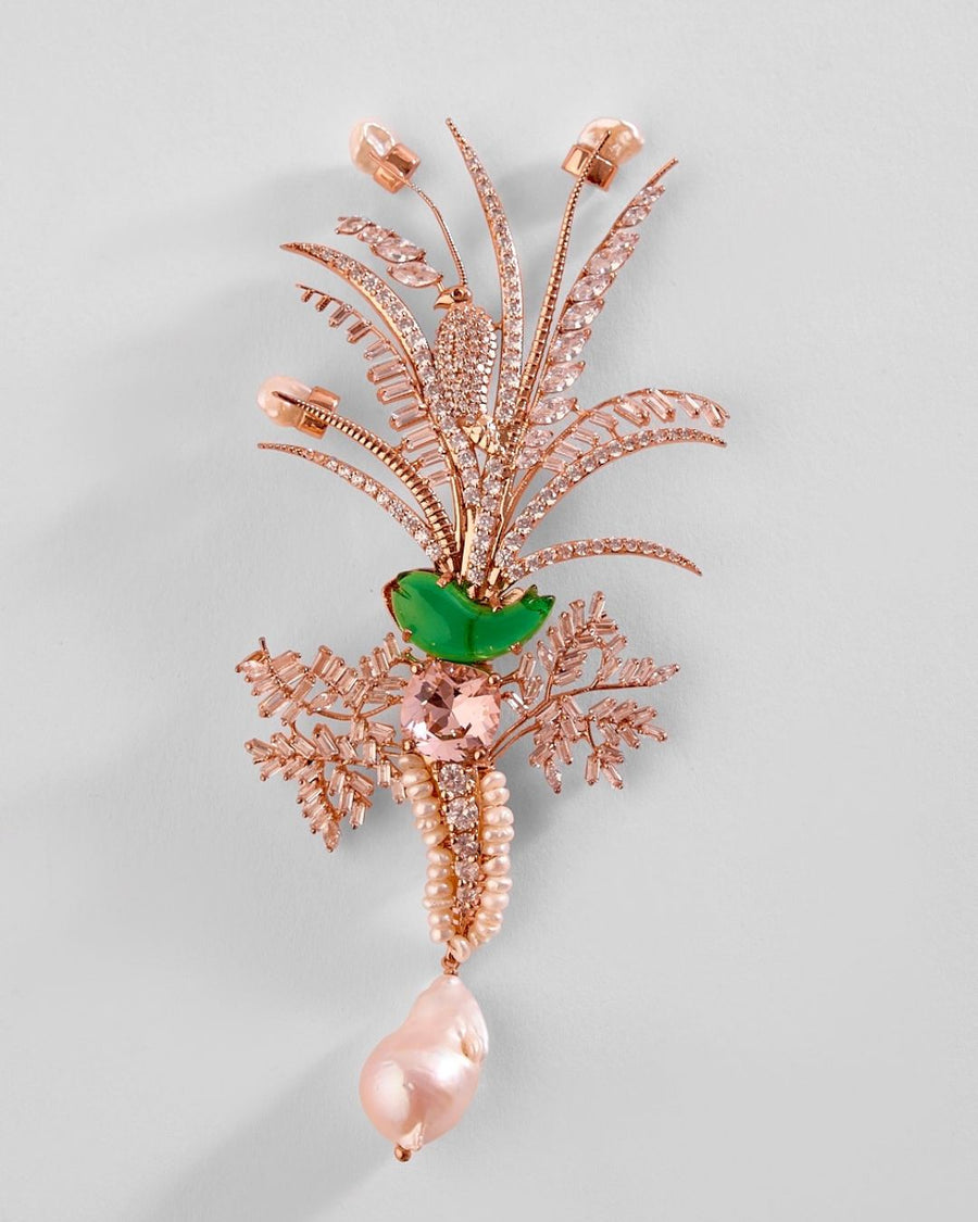 Le Sunset Palm Brooch in Jade Green