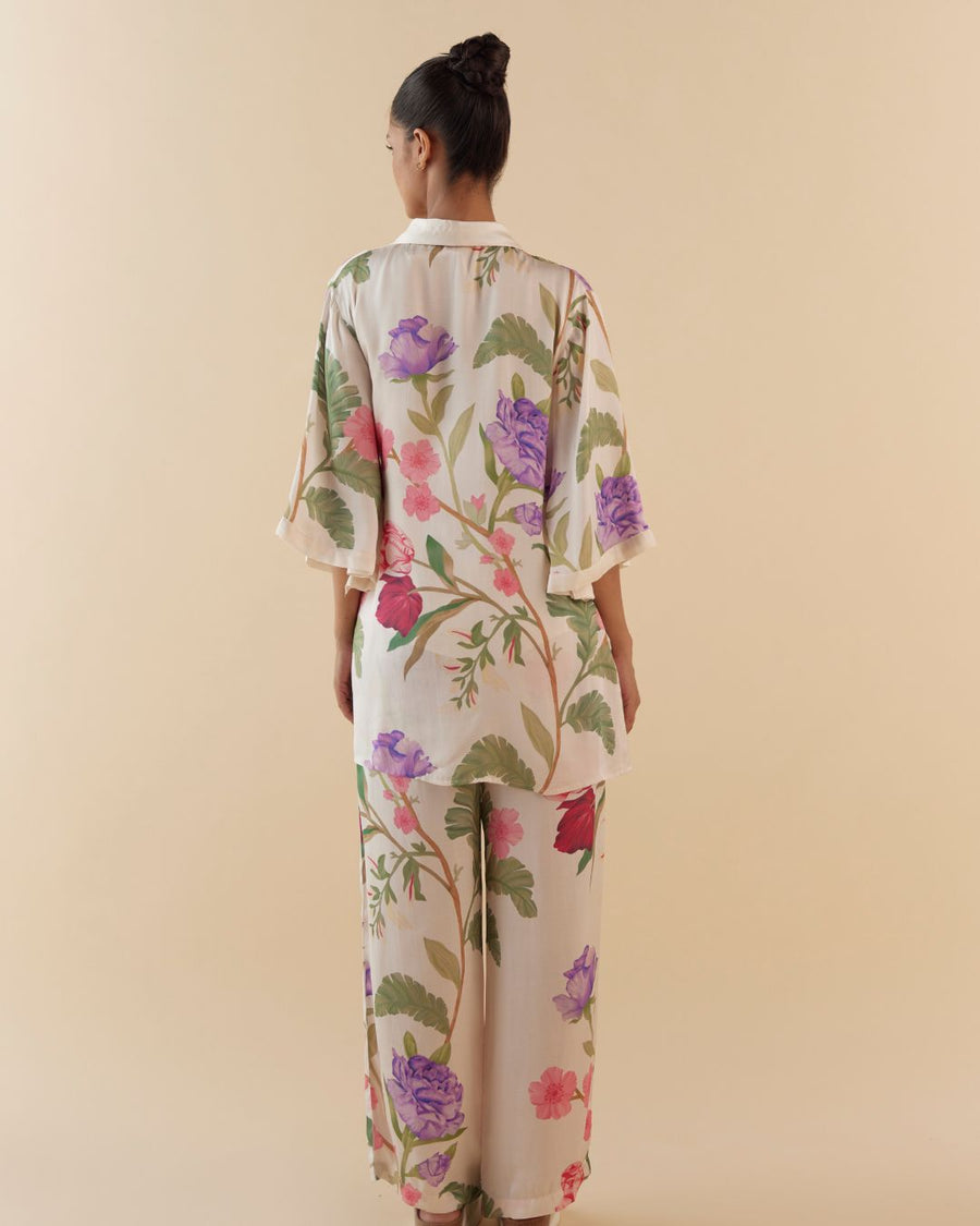 Floral Dream Silk Robe in Ivory White