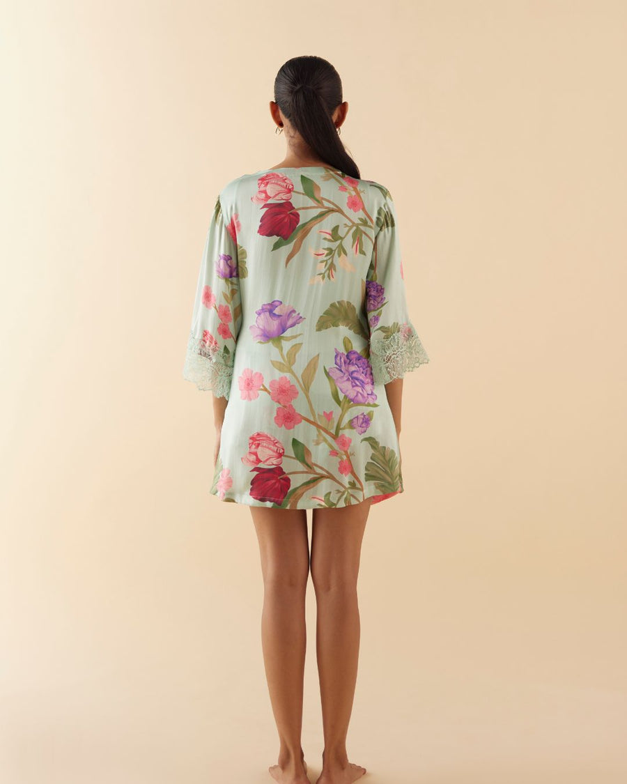 Celeste Blue Floral Dream Silk Robe