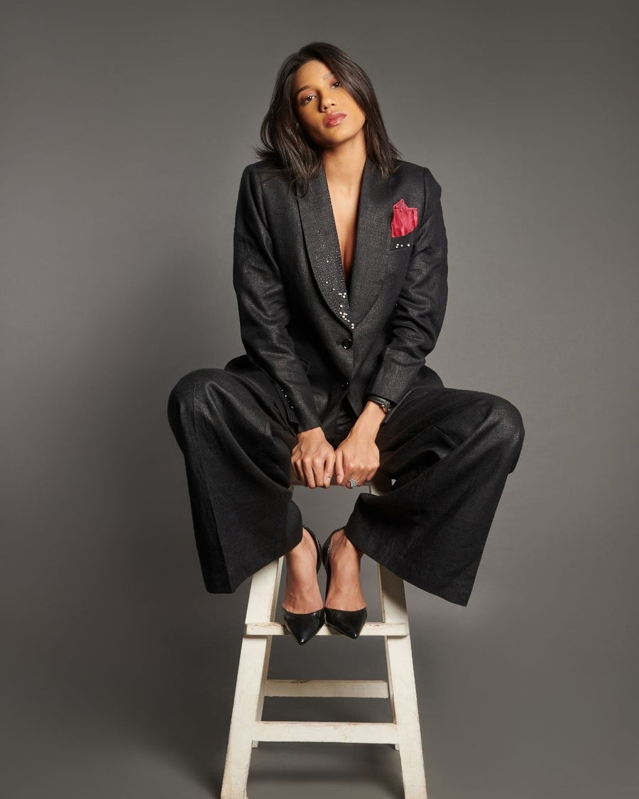 Classic Black Linen Blazer Jacket