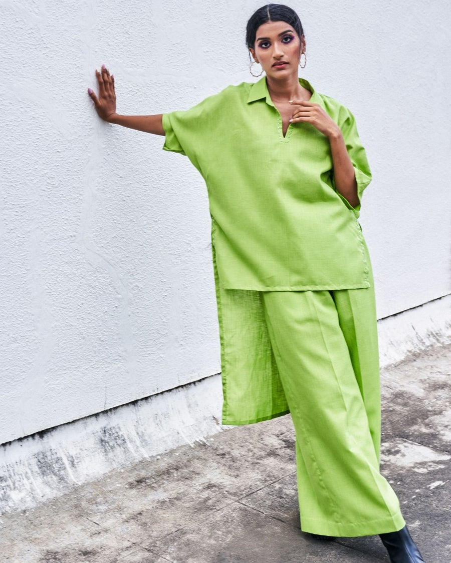 Light Green Tussar High and Low Top