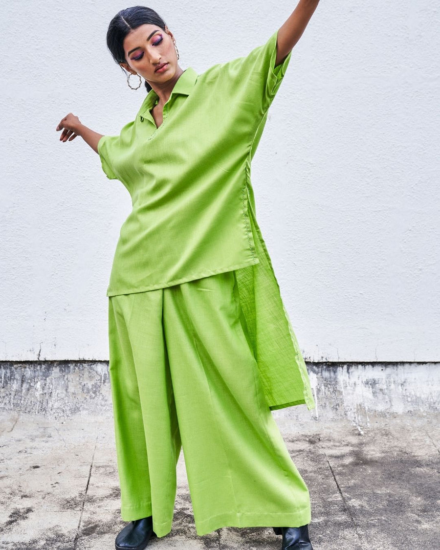 Light Green Tussar High and Low Top