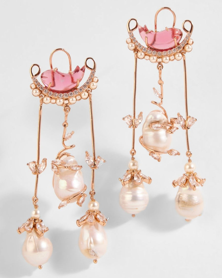 Le Cleo Dewdrop Earrings in Vintage Rose