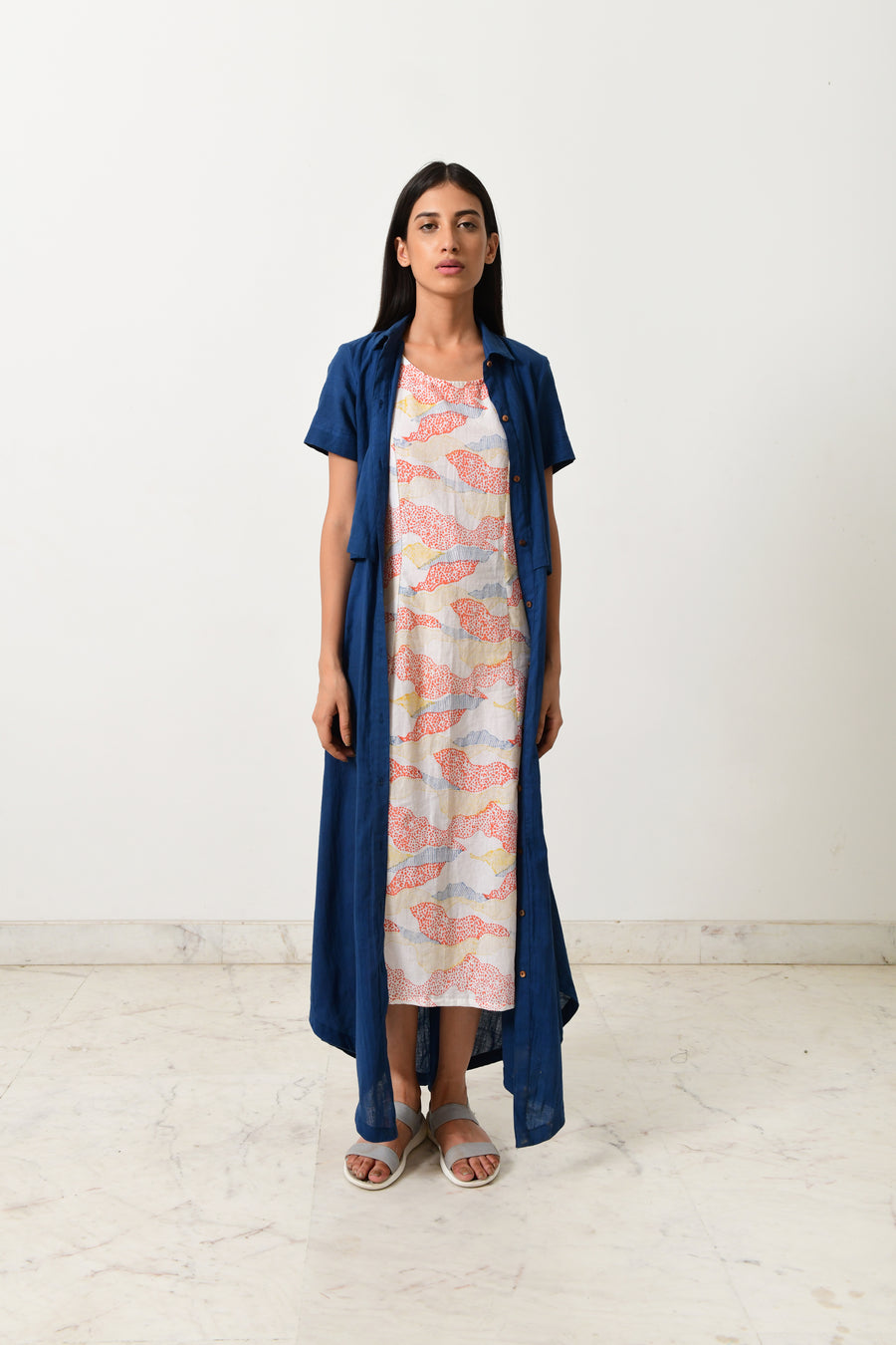 Khadi block printed back Open Jacket/Slip