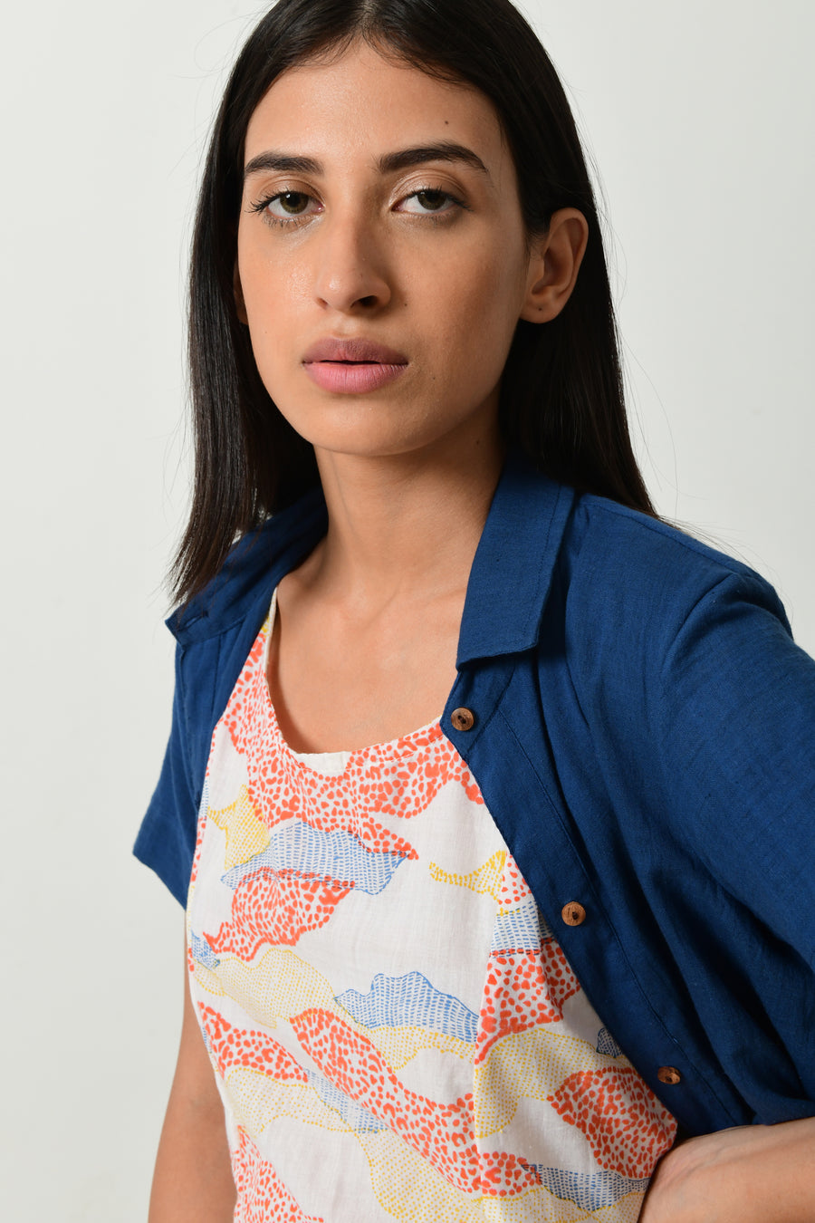 Khadi block printed back Open Jacket/Slip