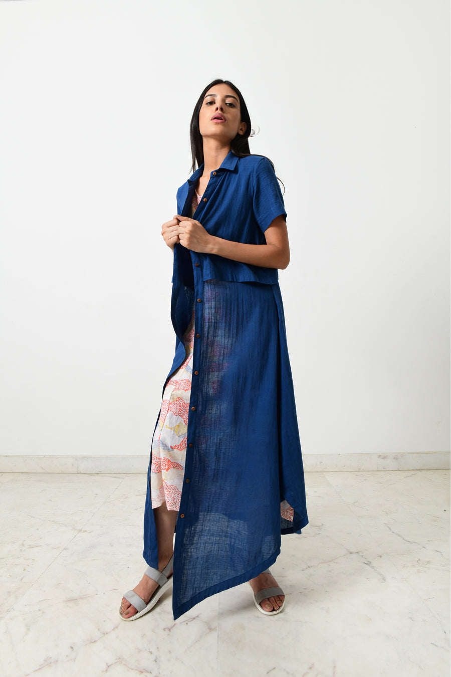 Khadi block printed back Open Jacket/Slip