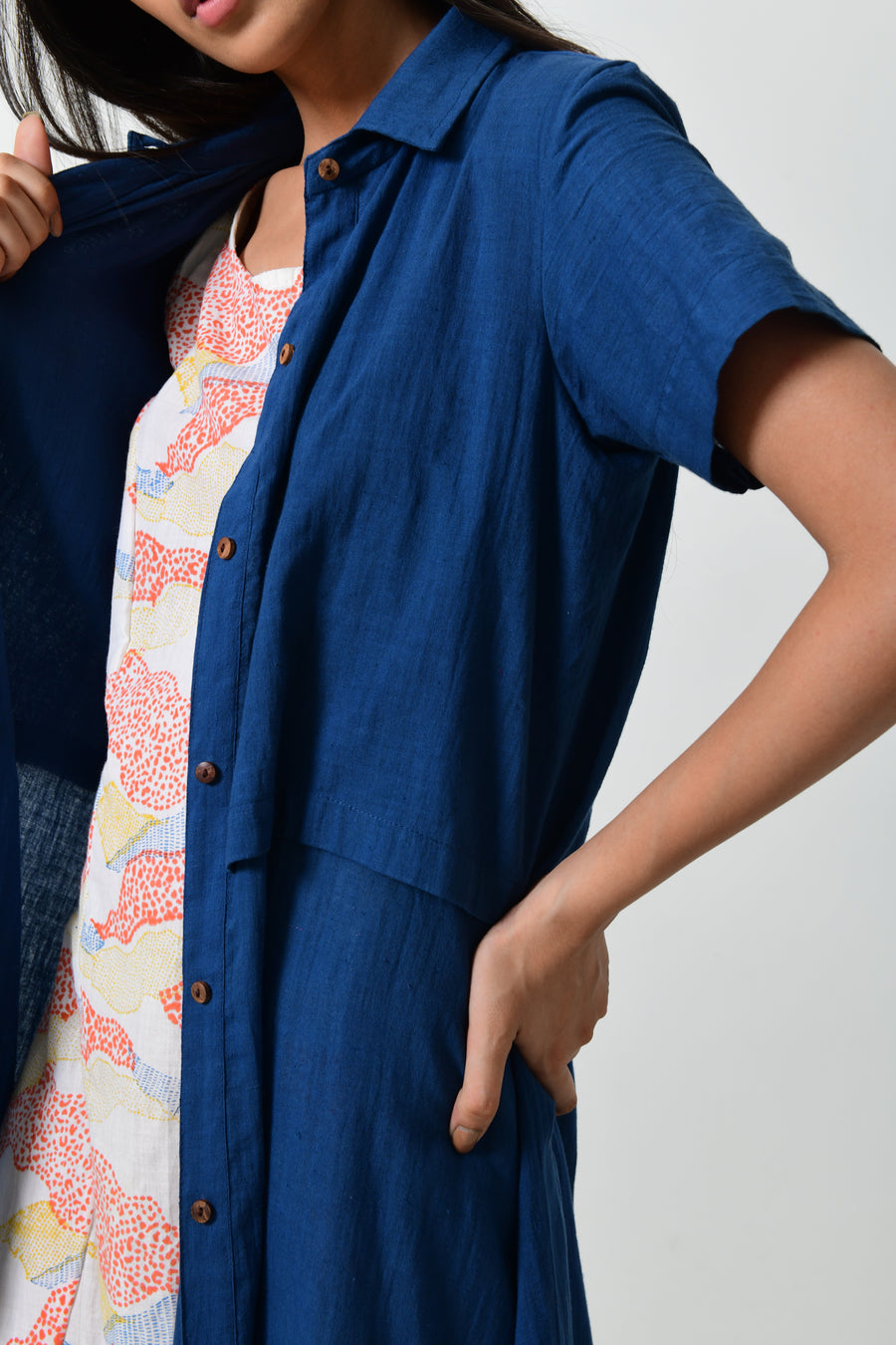 Khadi block printed back Open Jacket/Slip