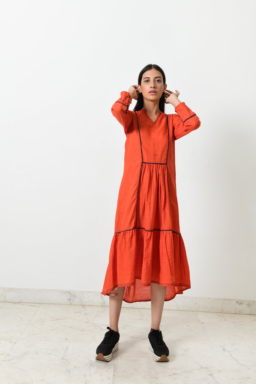 Khadi contrasting pipe dress