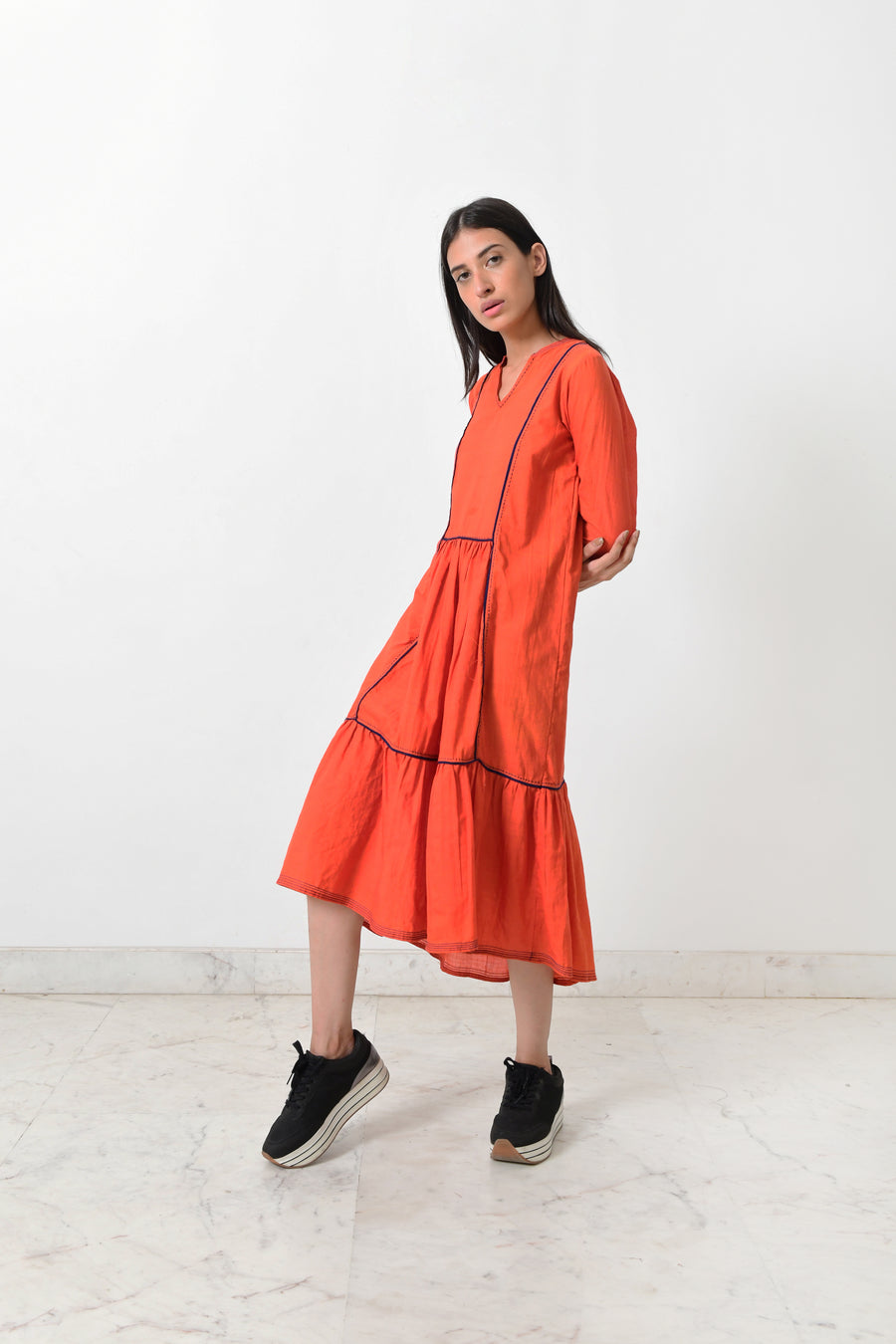 Khadi contrasting pipe dress