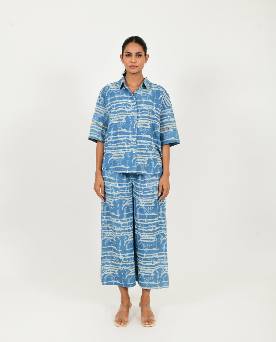 Indigo Splash Shirt Linen Co-ord Set