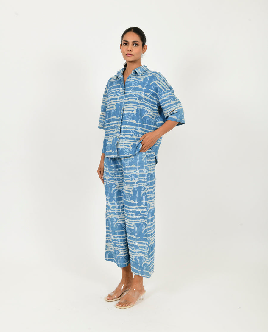 Indigo Splash Shirt Linen Co-ord Set