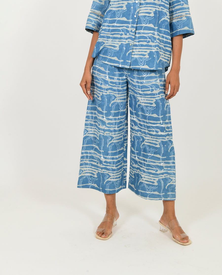 Indigo Splash Linen Pants