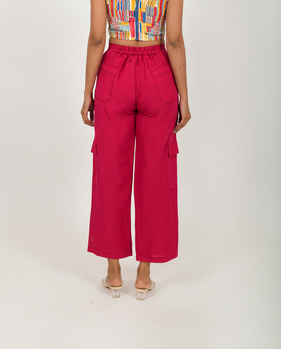 Viva Magenta Linen Cargo Pants