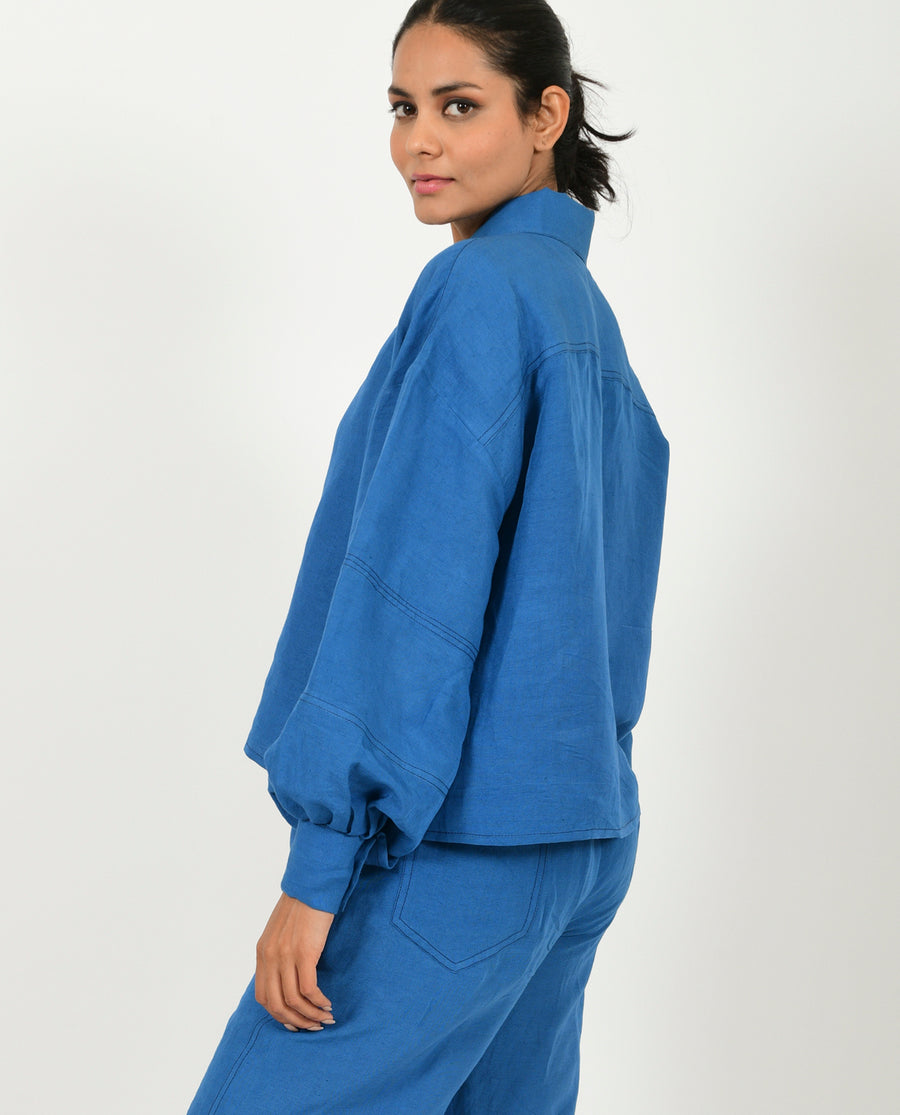 Classic Blue Linen Bell Shirt