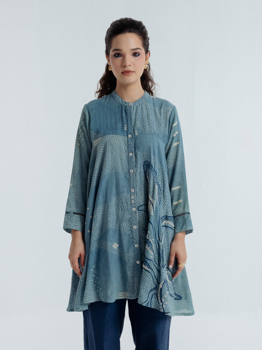 Indigo flare shirt