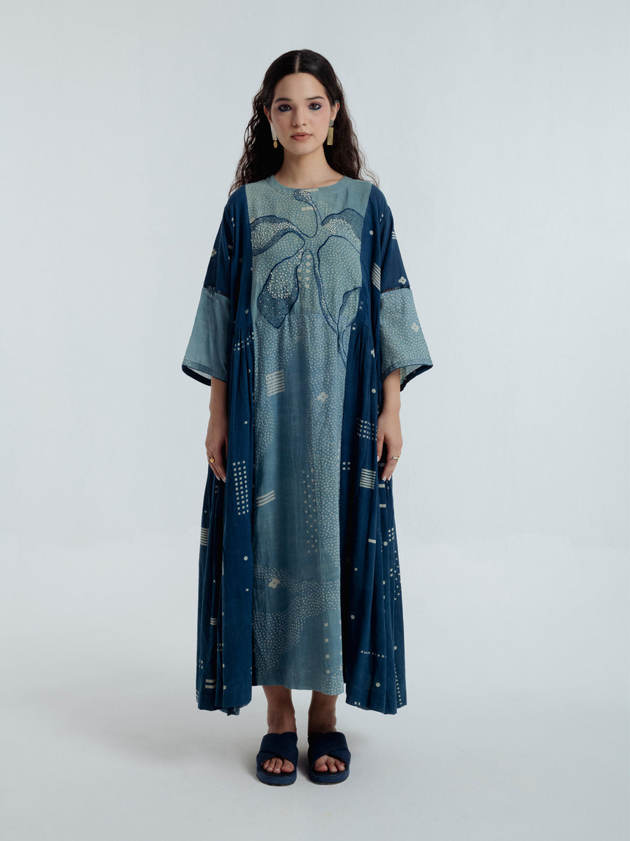 Indigo pleated dress