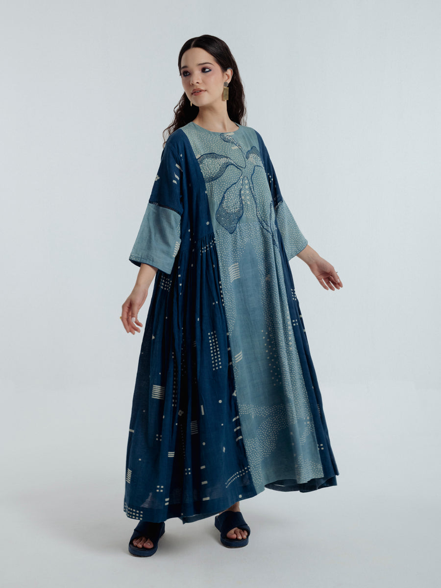 Indigo pleated dress