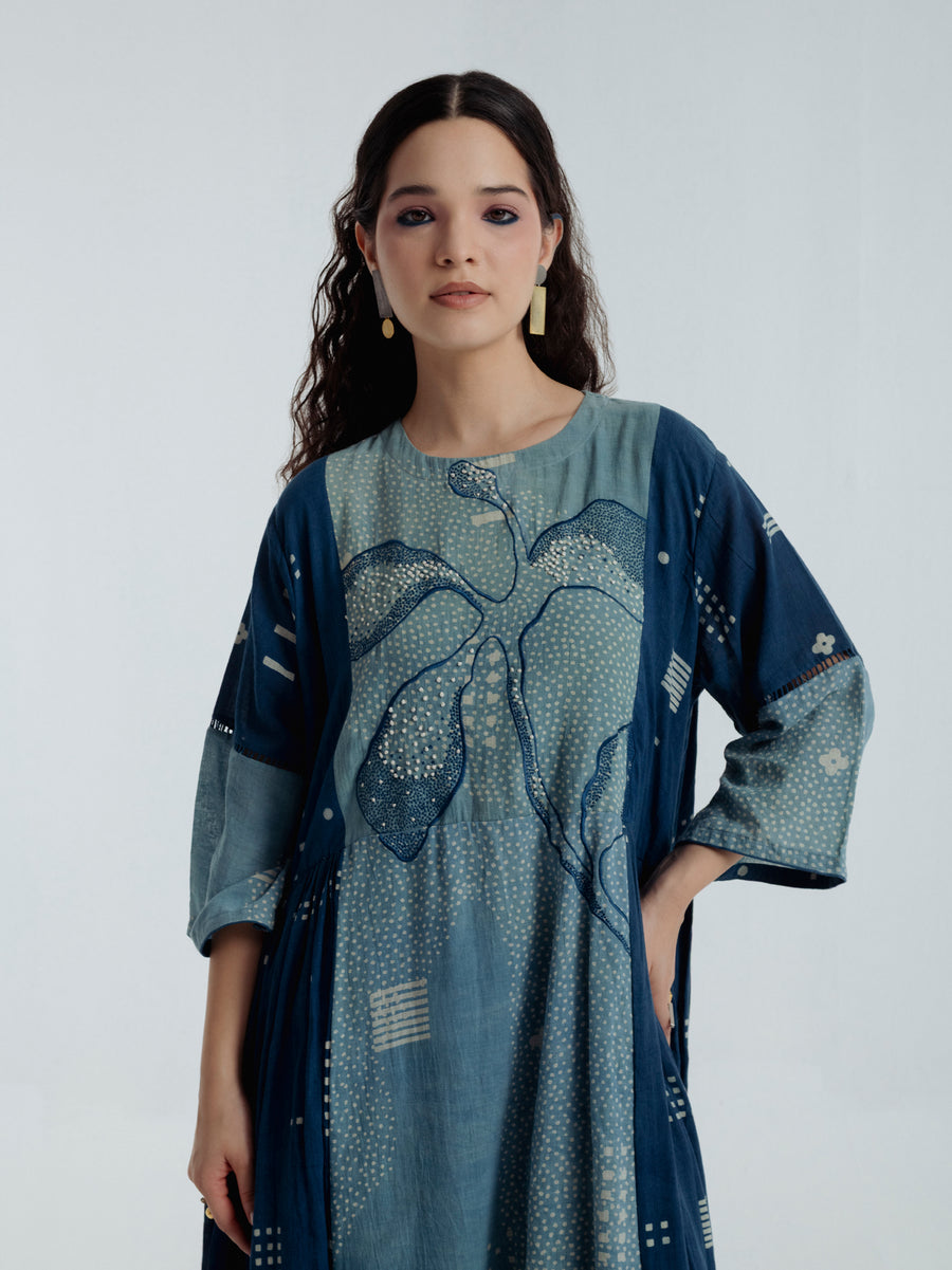 Indigo pleated dress