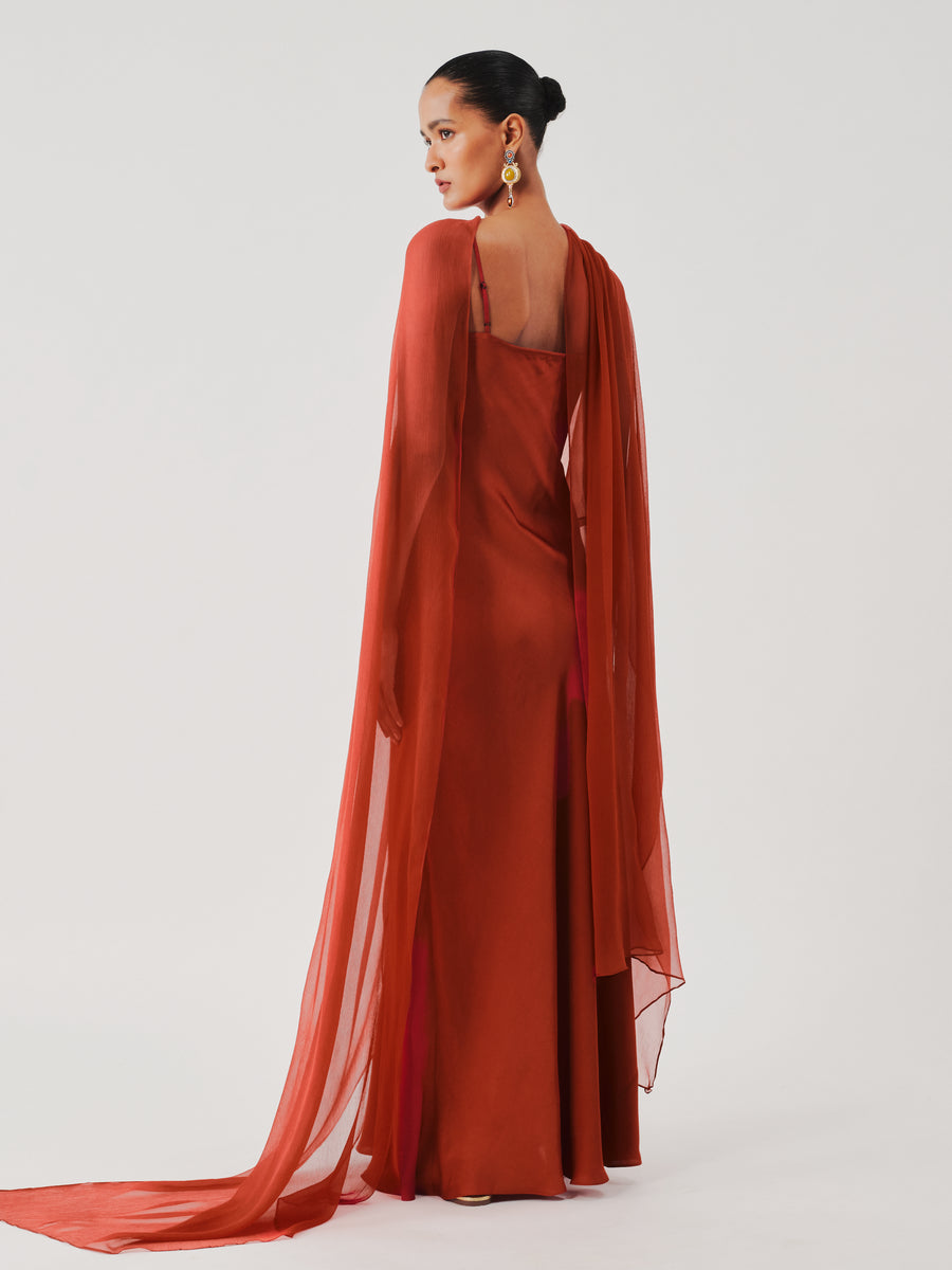 Tyra Slip Dress in Rust with Scarf