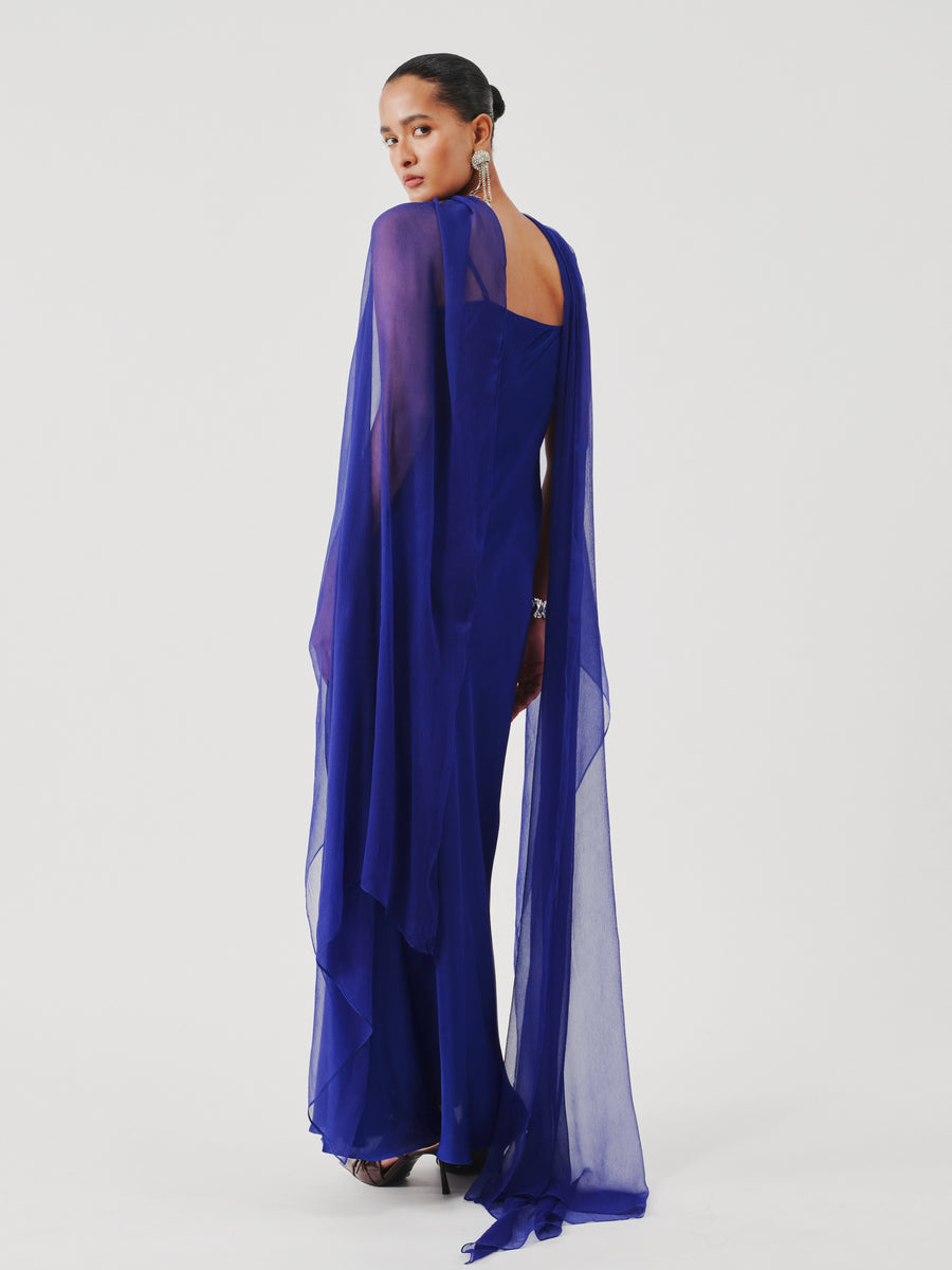 Tyra Slip Dress in Blue with Scarf