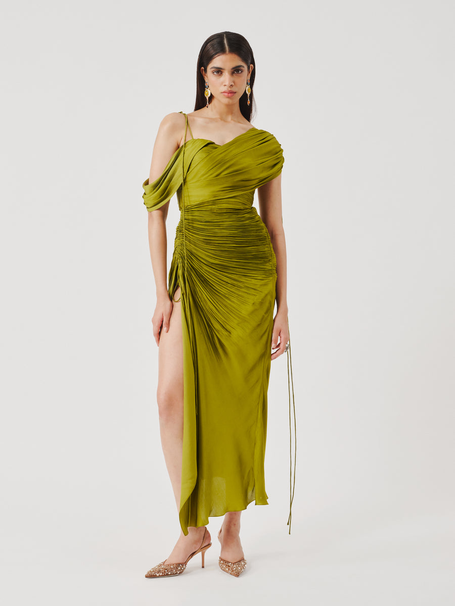 Olive Ruched Dress