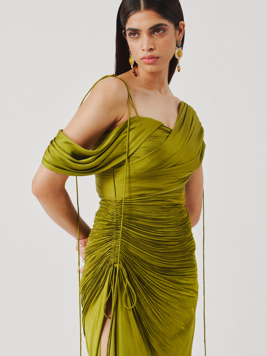 Olive Ruched Dress