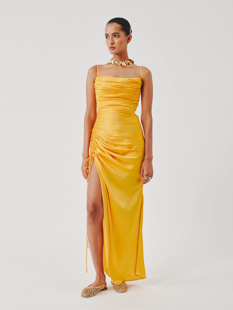 Sunny Yellow Spagetti Draped Dress