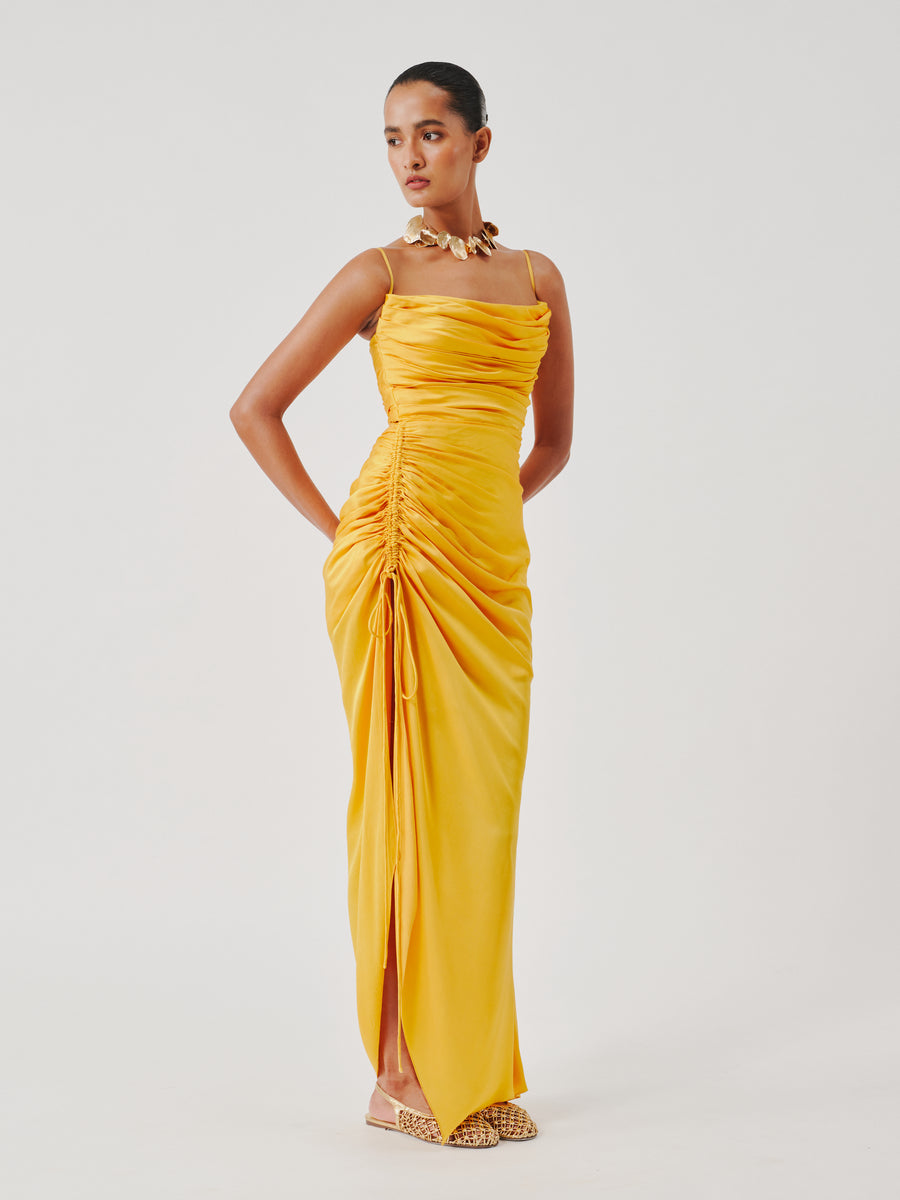 Sunny Yellow Spagetti Draped Dress