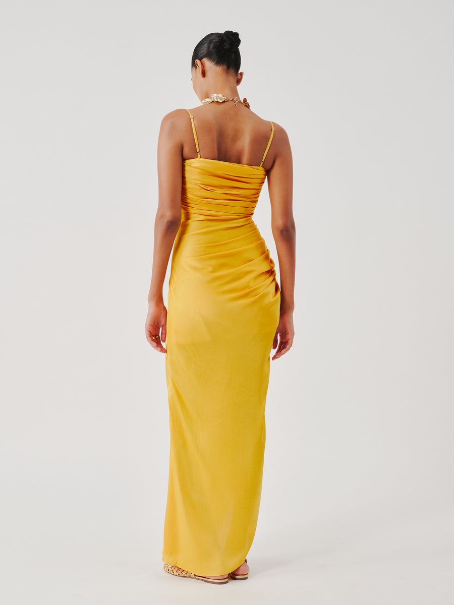 Sunny Yellow Spagetti Draped Dress