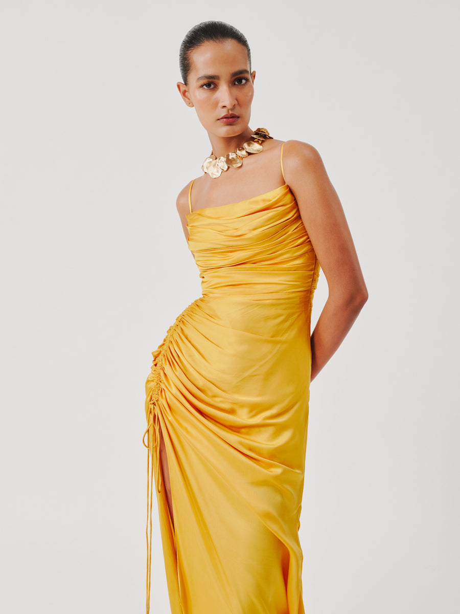 Sunny Yellow Spagetti Draped Dress