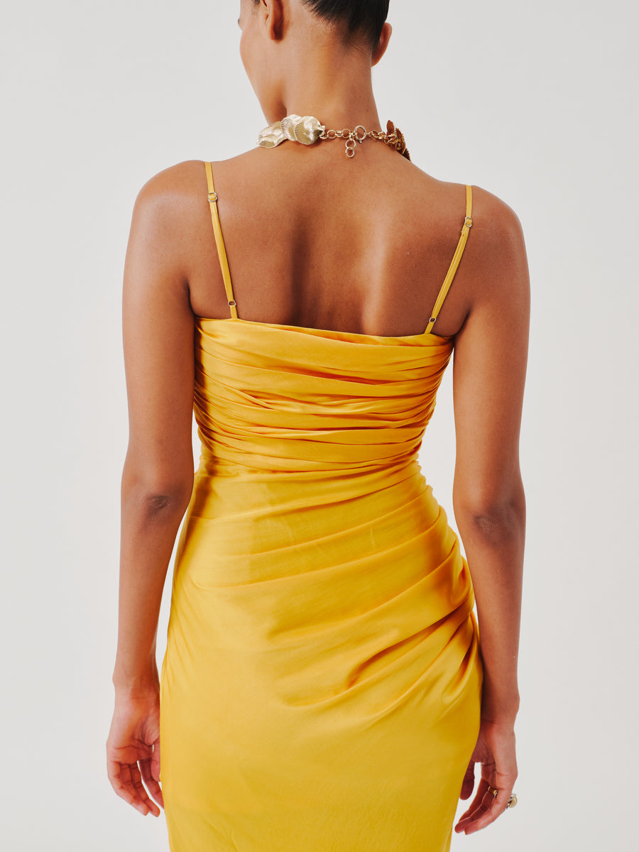 Sunny Yellow Spagetti Draped Dress